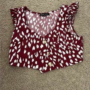 SHEIN Burgundy and White Buttoned Blouse and skirt set